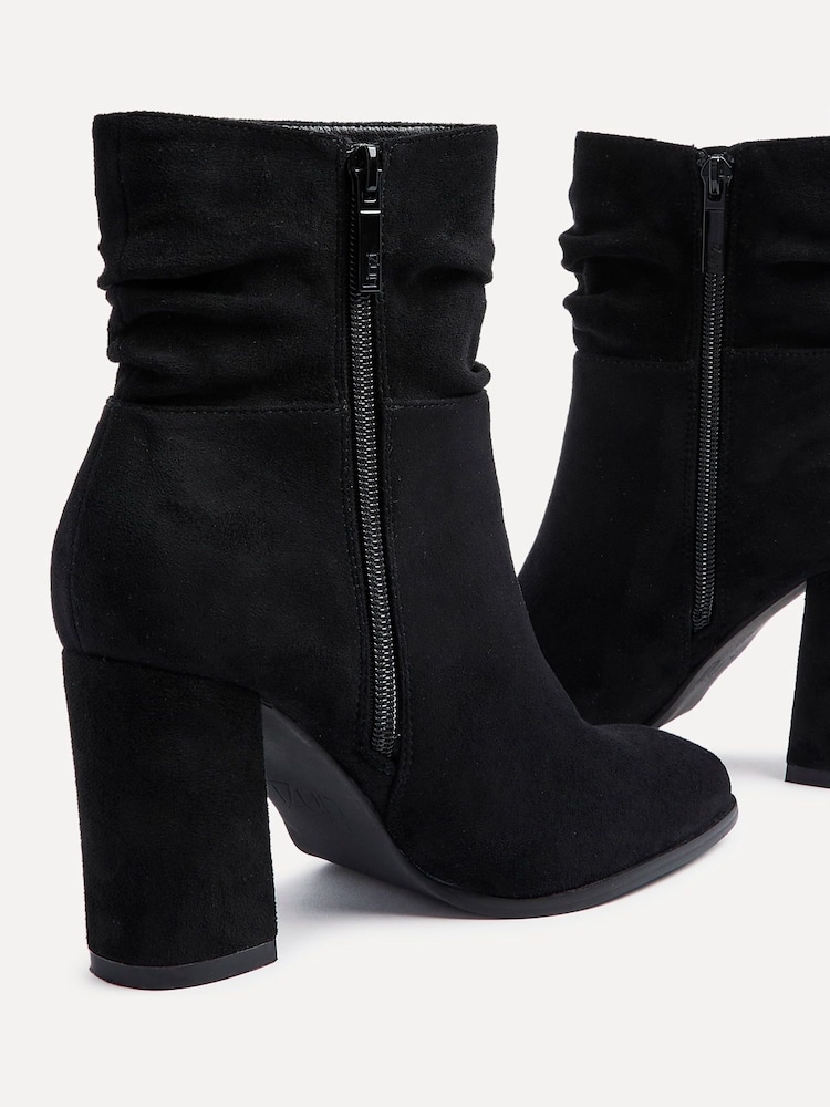 Linzi Black Mila Faux Suede Ruched Square Toe Block Heel Boots - Image 5 of 5