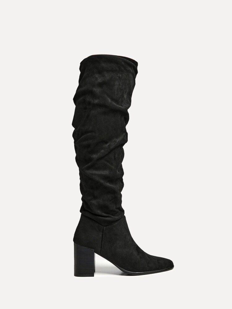 Linzi Black Escada Knee High Boots With Leather Stacked Heel - Image 5 of 5
