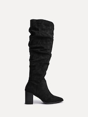 Linzi Black Escada Knee High Boots With Leather Stacked Heel - Image 2 of 5
