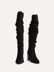 Linzi Black Escada Knee High Boots With Leather Stacked Heel - Image 3 of 5