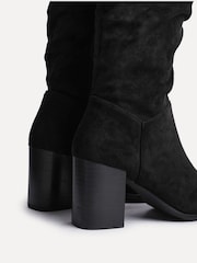 Linzi Black Escada Knee High Boots With Leather Stacked Heel - Image 5 of 5