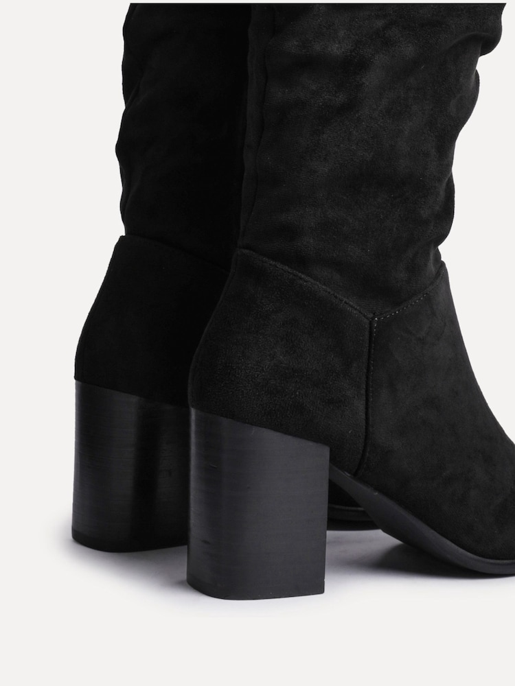 Linzi Black Escada Knee High Boots With Leather Stacked Heel - Image 5 of 5