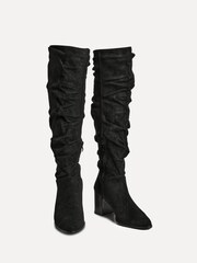 Linzi Black Escada Knee High Boots With Leather Stacked Heel - Image 1 of 5