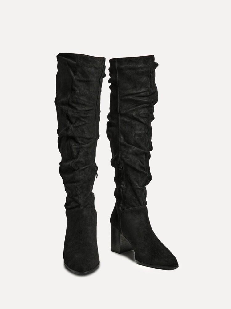Linzi Black Escada Knee High Boots With Leather Stacked Heel - Image 1 of 5