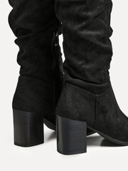 Linzi Black Escada Knee High Boots With Leather Stacked Heel - Image 2 of 5