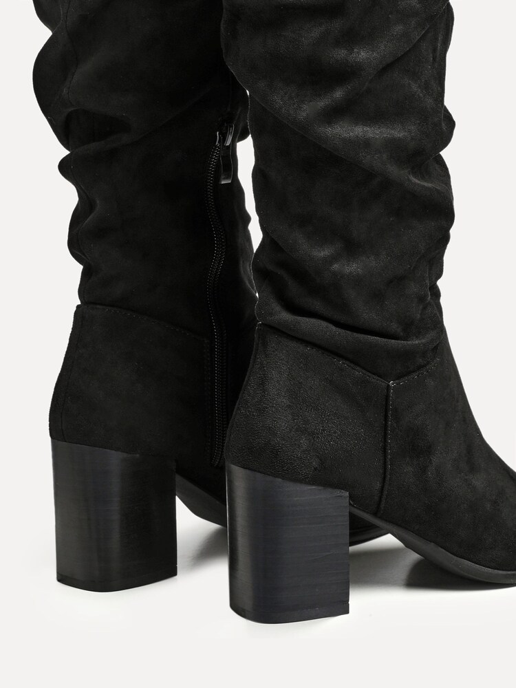 Linzi Black Escada Knee High Boots With Leather Stacked Heel - Image 2 of 5