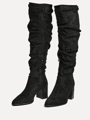 Linzi Black Escada Knee High Boots With Leather Stacked Heel - Image 3 of 5