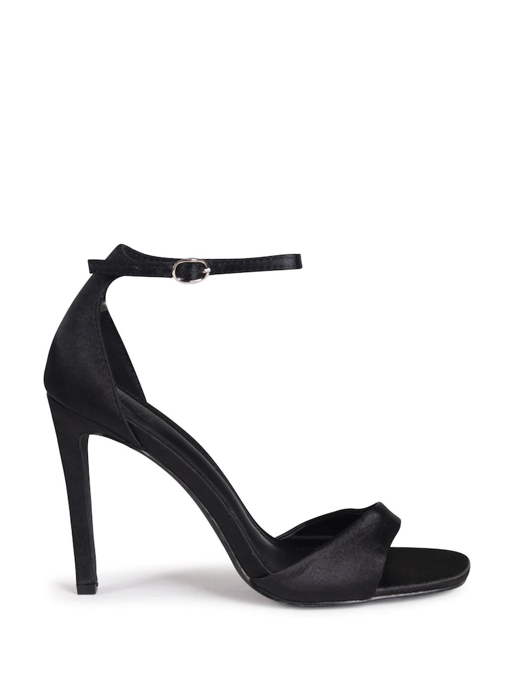 Linzi Black Kourtney Satin Heeled Sandals With Thin Front Strap - Image 2 of 4 Linzi Black Kourtney Satin Heeled Sandals With Thin Front Strap - Image 2 of 4