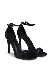 Linzi Black Kourtney Satin Heeled Sandals With Thin Front Strap - Image 3 of 4