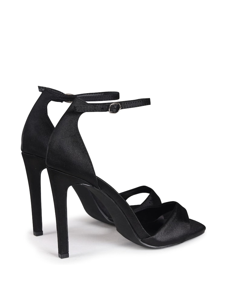 Linzi Black Kourtney Satin Heeled Sandals With Thin Front Strap - Image 4 of 4 Linzi Black Kourtney Satin Heeled Sandals With Thin Front Strap - Image 4 of 4