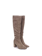 Linzi Brown Bonnie Faux Suede Block Heel Knee High Ruched Boots With Pointed Toe - Image 3 of 4