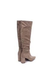 Linzi Brown Bonnie Faux Suede Block Heel Knee High Ruched Boots With Pointed Toe - Image 4 of 4