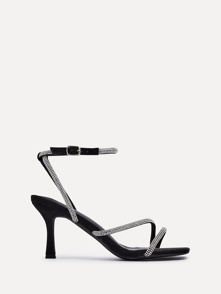 Schwarz - Linzi Mayfair Strassbesetzte Sandalen mit Absatz und Wickel-Knöchelriemen - Bild 2 von 5