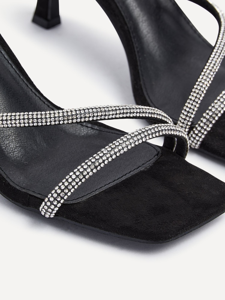 Schwarz - Linzi Mayfair Strassbesetzte Sandalen mit Absatz und Wickel-Knöchelriemen - Bild 5 von 5