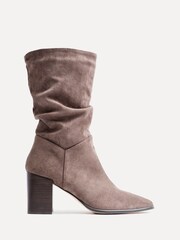 Linzi Brown Wisteria Western Style Ruched Ankle Boots With Leather Stacked Heel - Image 2 of 5
