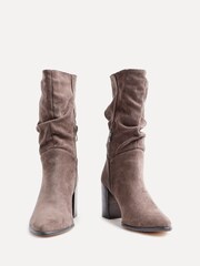 Linzi Brown Wisteria Western Style Ruched Ankle Boots With Leather Stacked Heel - Image 3 of 5