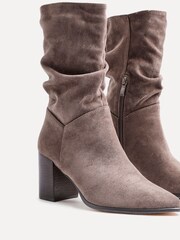 Linzi Brown Wisteria Western Style Ruched Ankle Boots With Leather Stacked Heel - Image 4 of 5