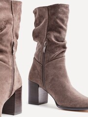 Linzi Brown Wisteria Western Style Ruched Ankle Boots With Leather Stacked Heel - Image 5 of 5
