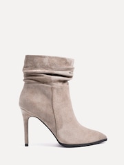 Linzi Brown Eclipse Faux Suede Ruched Pointed Stiletto Boot Heels - Image 2 of 5