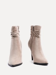 Linzi Brown Eclipse Faux Suede Ruched Pointed Stiletto Boot Heels - Image 3 of 5