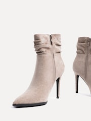 Linzi Brown Eclipse Faux Suede Ruched Pointed Stiletto Boot Heels - Image 4 of 5