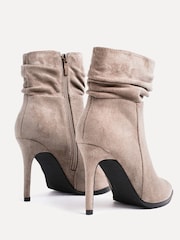 Linzi Brown Eclipse Faux Suede Ruched Pointed Stiletto Boot Heels - Image 5 of 5