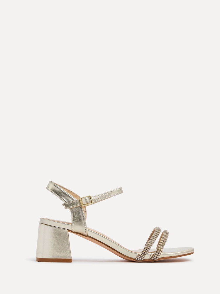 Linzi Gold Bunty Block Heeled Sandals With Diamante Trim - Image 2 of 5
