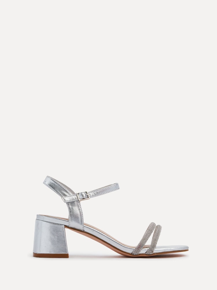 Linzi Silver Bunty Block Heeled Sandals With Diamante Trim - Image 2 of 5