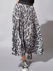 Roman Grey Animal Print Pleated Maxi Skirt - Image 1 of 4