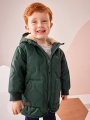 Green Quilted Borg Fleece Lined Shower Resistant Coat (3mths-7yrs) - Image 1 of 12