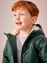 Green Quilted Borg Fleece Lined Shower Resistant Coat (3mths-7yrs) - Image 5 of 12