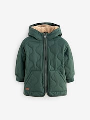 Green Quilted Borg Fleece Lined Shower Resistant Coat (3mths-7yrs) - Image 6 of 12