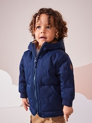 Navy Blue Quilted Borg Fleece Lined Shower Resistant Coat (3mths-7yrs) - Image 1 of 9
