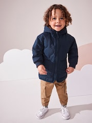 Navy Blue Quilted Borg Fleece Lined Shower Resistant Coat (3mths-7yrs) - Image 2 of 9