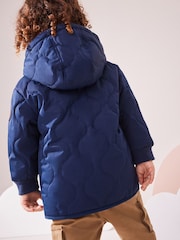 Navy Blue Quilted Borg Fleece Lined Shower Resistant Coat (3mths-7yrs) - Image 3 of 9