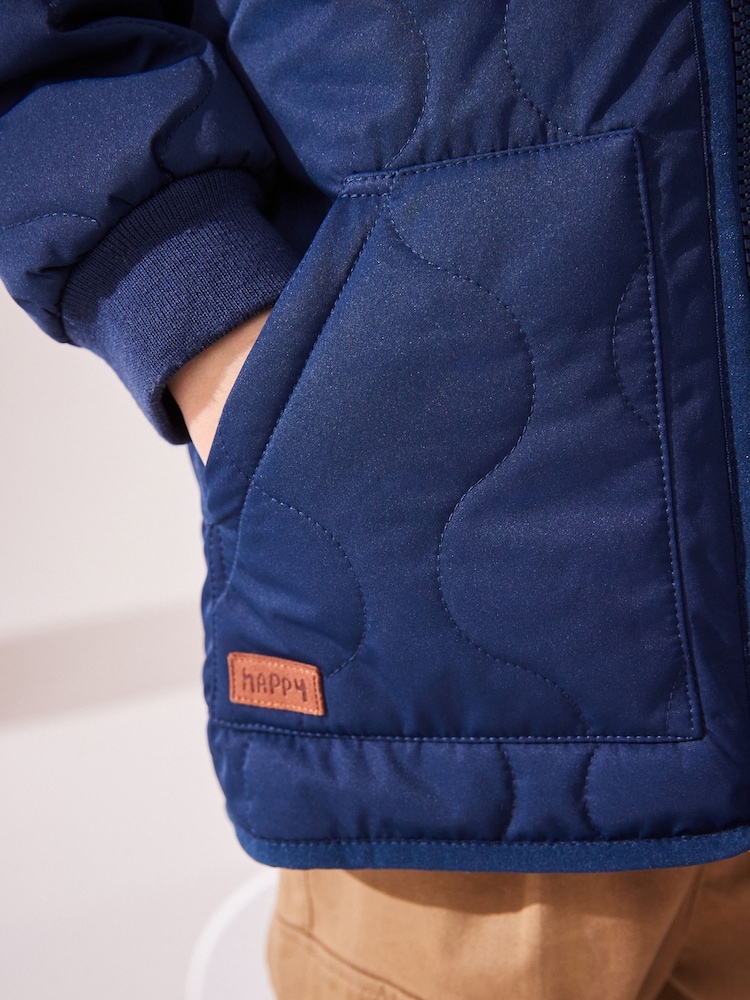 Navy Blue Quilted Borg Fleece Lined Shower Resistant Coat (3mths-7yrs) - Image 4 of 9