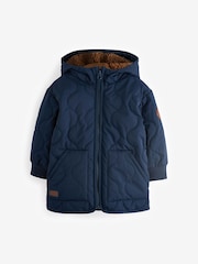 Navy Blue Quilted Borg Fleece Lined Shower Resistant Coat (3mths-7yrs) - Image 5 of 9