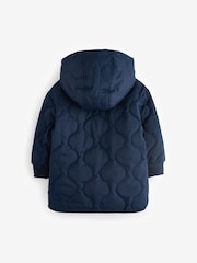 Navy Blue Quilted Borg Fleece Lined Shower Resistant Coat (3mths-7yrs) - Image 6 of 9