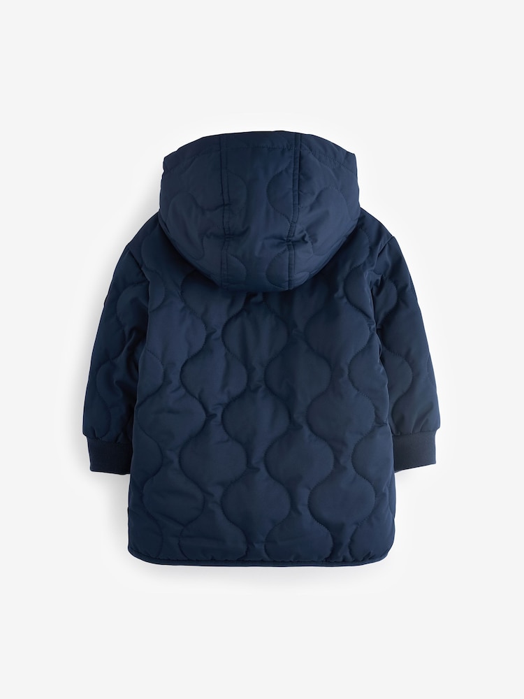 Navy Blue Quilted Borg Fleece Lined Shower Resistant Coat (3mths-7yrs) - Image 6 of 9