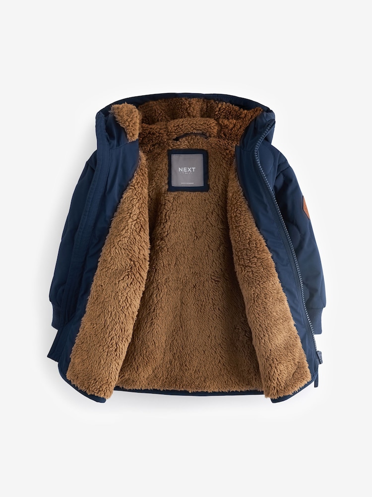 Navy Blue Quilted Borg Fleece Lined Shower Resistant Coat (3mths-7yrs) - Image 7 of 9