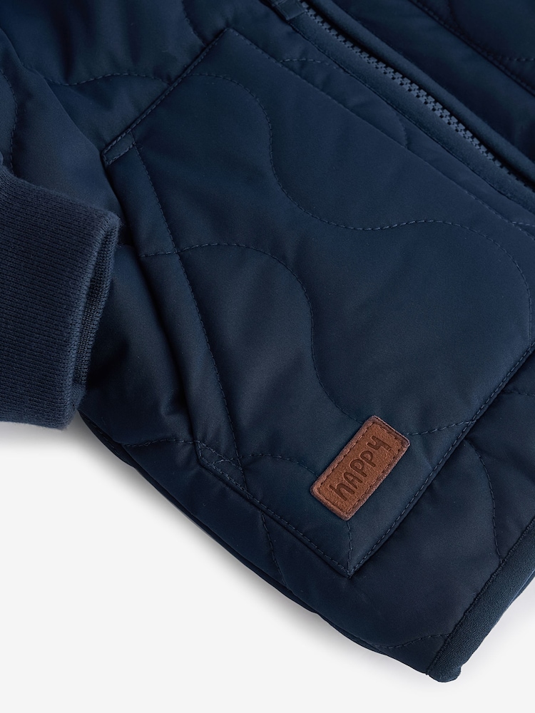 Navy Blue Quilted Borg Fleece Lined Shower Resistant Coat (3mths-7yrs) - Image 9 of 9