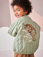 Sage Green Quilt Embroidered Bomber Jacket (3mths-7yrs) - Image 1 of 9