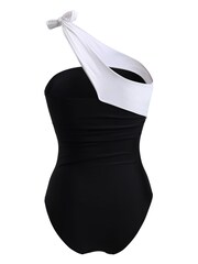 Linzi Black Talum One Shoulder Tie Detail Tummy Control Swimsuit - Image 4 of 7