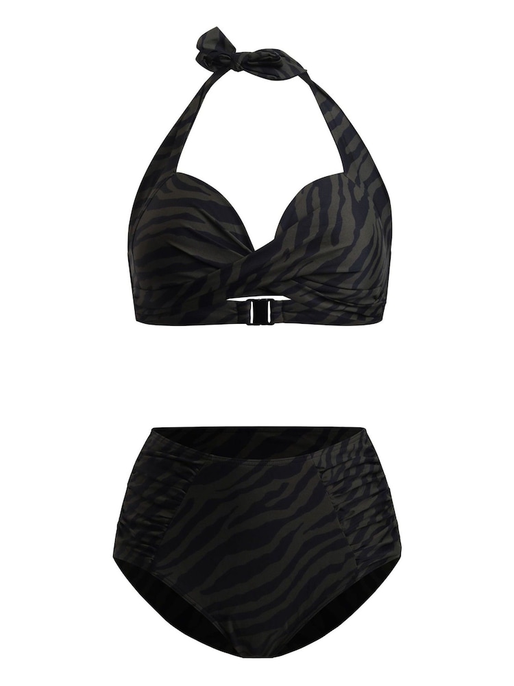 Czarny z nadrukiem w paski zebry - Linzi zestaw bikini Amalfi z profilowanymi miseczkami i wysokim stanem - Image 4 of 5