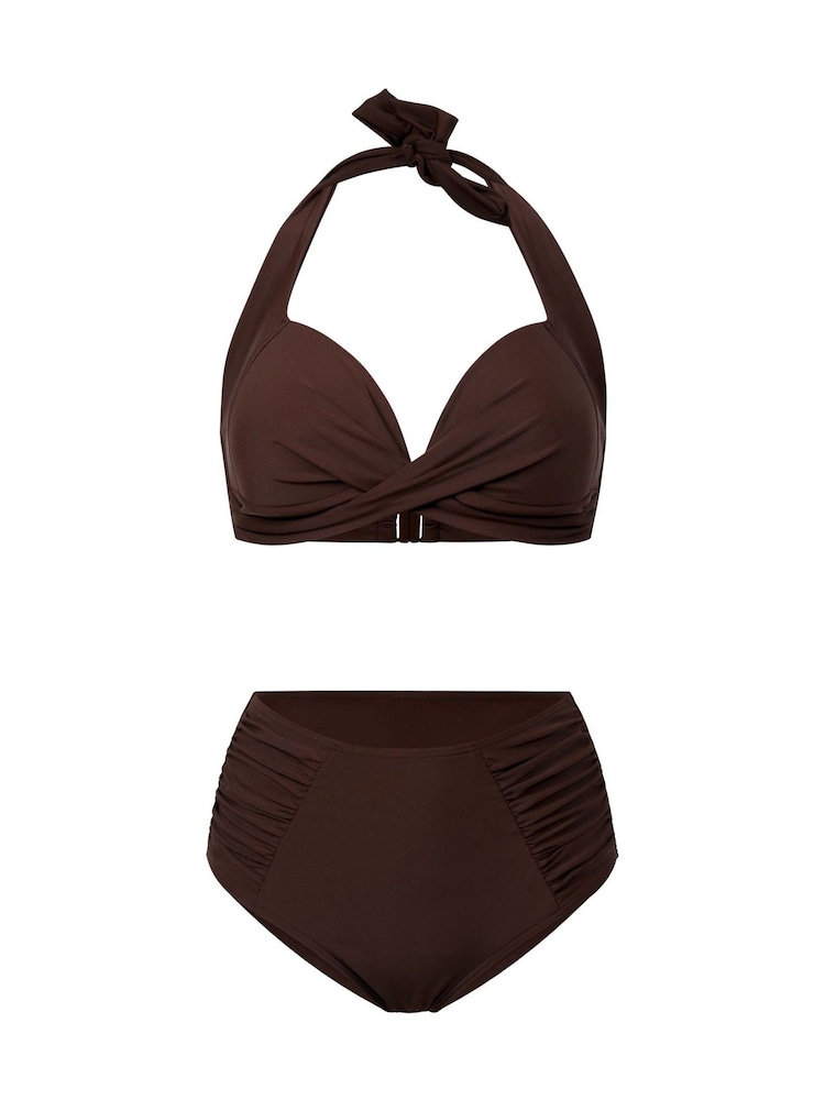 Brązowy - Linzi zestaw bikini Amalfi z profilowanymi miseczkami i wysokim stanem - Image 3 of 4