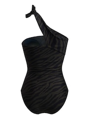 Linzi Green Talum One Shoulder Tie Detail Tummy Control Swimsuit - Image 4 of 6