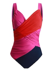 Linzi Navy, Pink & Red Sorrento Drape Detail Tummy Control Swimsuit - Image 3 of 4