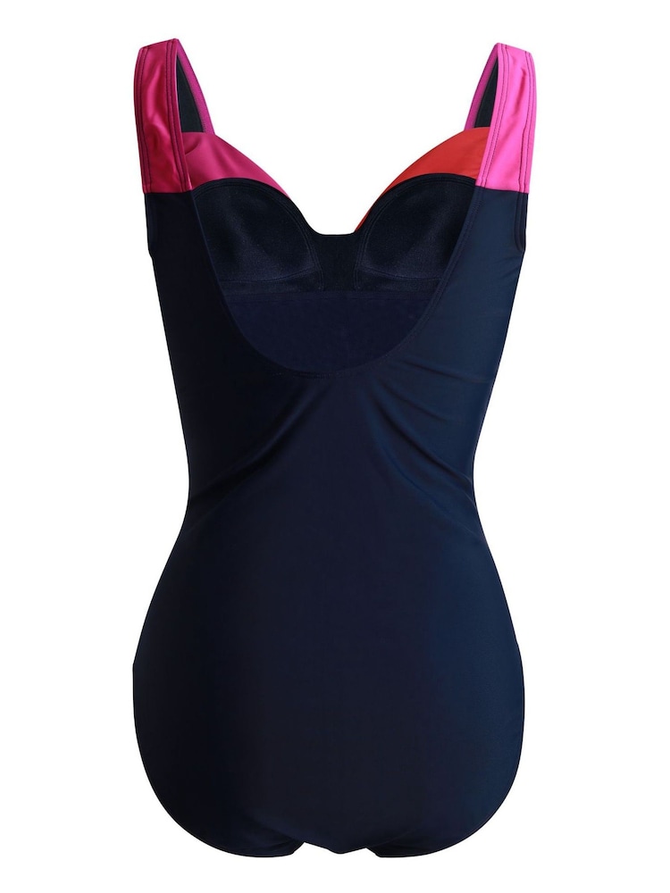 Linzi Navy, Pink & Red Sorrento Drape Detail Tummy Control Swimsuit - Image 4 of 4