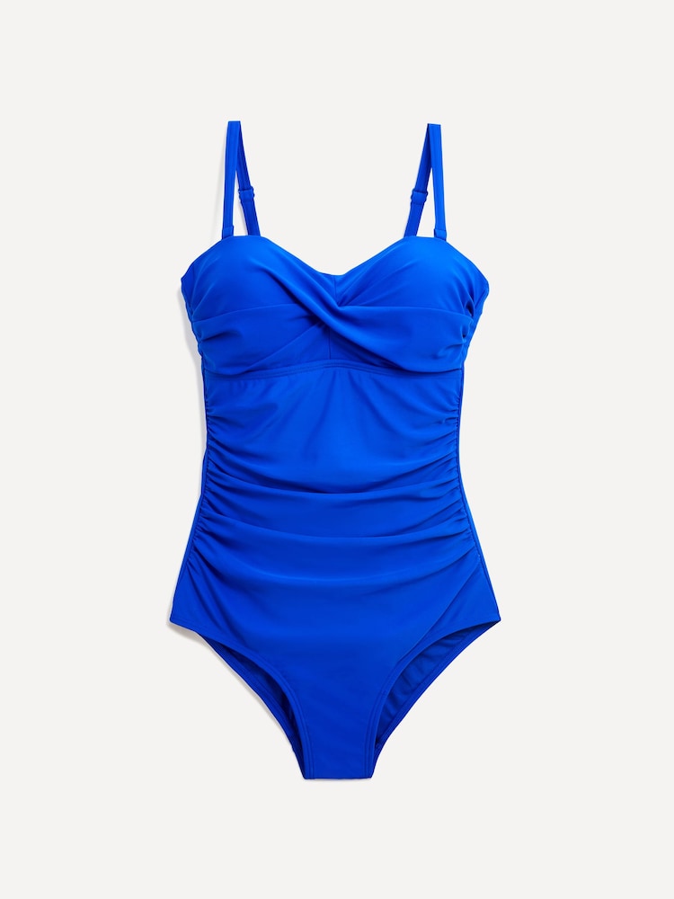 Linzi Cobalt Blue Capri Bandeau Soft Cupped Tummy Control Swimsuit With Detachable Straps - Image 3 of 6