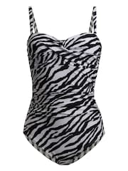 Linzi Black Zebra Print Capri Bandeau Soft Cupped Tummy Control Swimsuit With Detachable Straps - Image 3 of 4